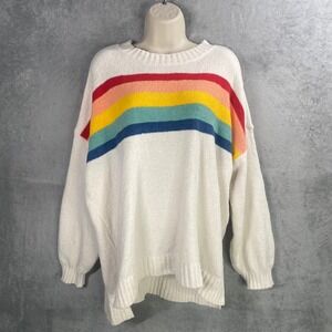 Y2k Sweater Womens XS/S‎ Rainbow Stripe Chenille Knit Cozy Oversized Boho